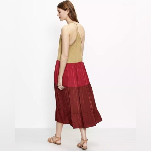 LOFT  Beach Colorblock Tiered Halter Midi Dress - Henna Red - Size S - Picture 2 of 8